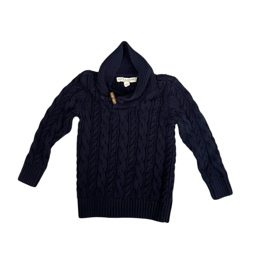 Hope & Henry cable knit 100% organic cotton navy blue sweater size XXS
